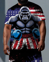 Big & Tall Men's American Boxing Gorillas Summer Cool Short Sleeve T-shirt and Short Set